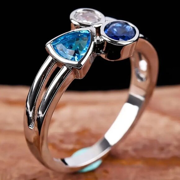 Set of 6 Ladies' Novelty Fashion Rings. Size 9. Sterling Silver/Titanium Steel - Picture 3 of 6